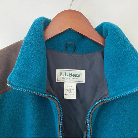 Vintage Men's L.L. Bean Teal Lined Heavy Weight Half Zip Pullover Fleece Jacket - Picture 4 of 9